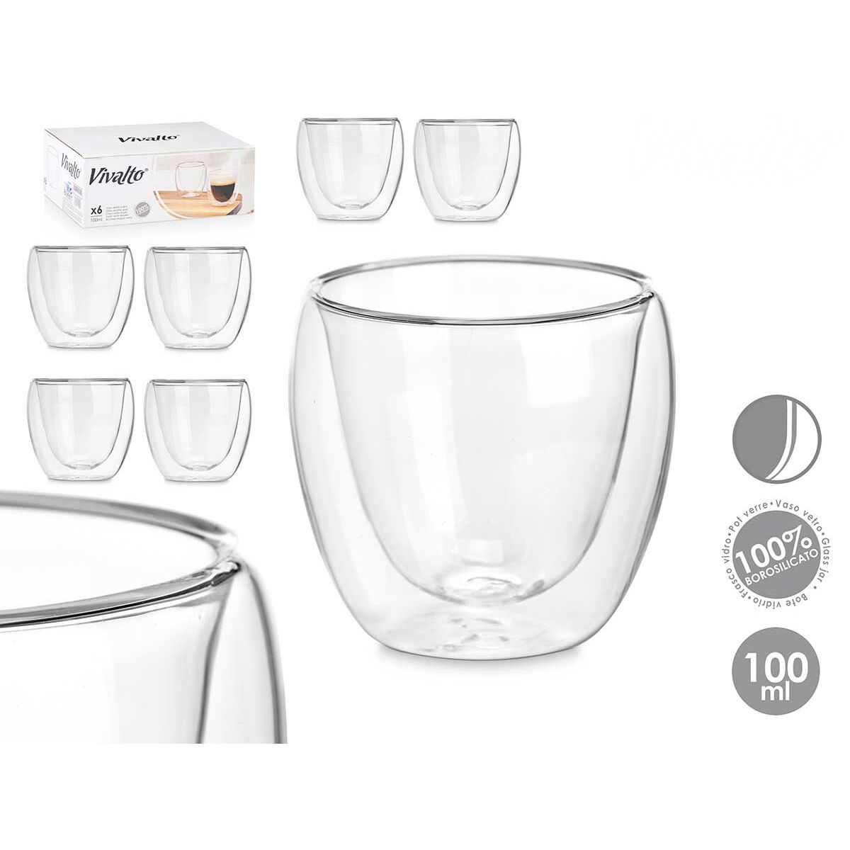 Verre d'eau Vivalto Transparent Verre Borosilicaté 100 ml (6 Unités)