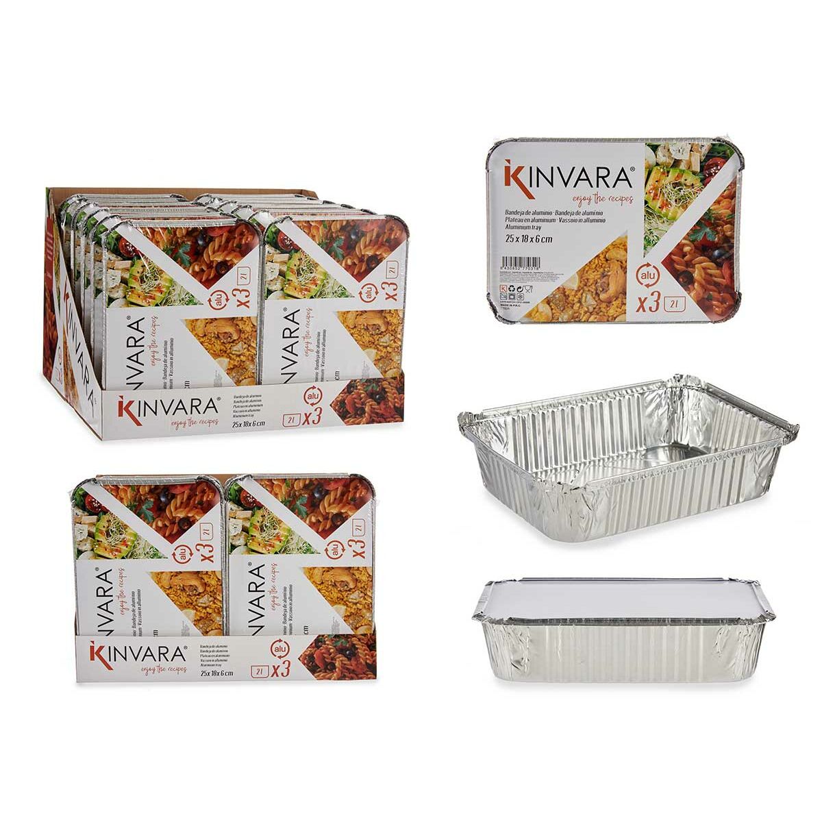 Lot de plateaux pour aliments Kinvara Argenté Aluminium 25,5 x 6,8 x 19 cm 12 Unités