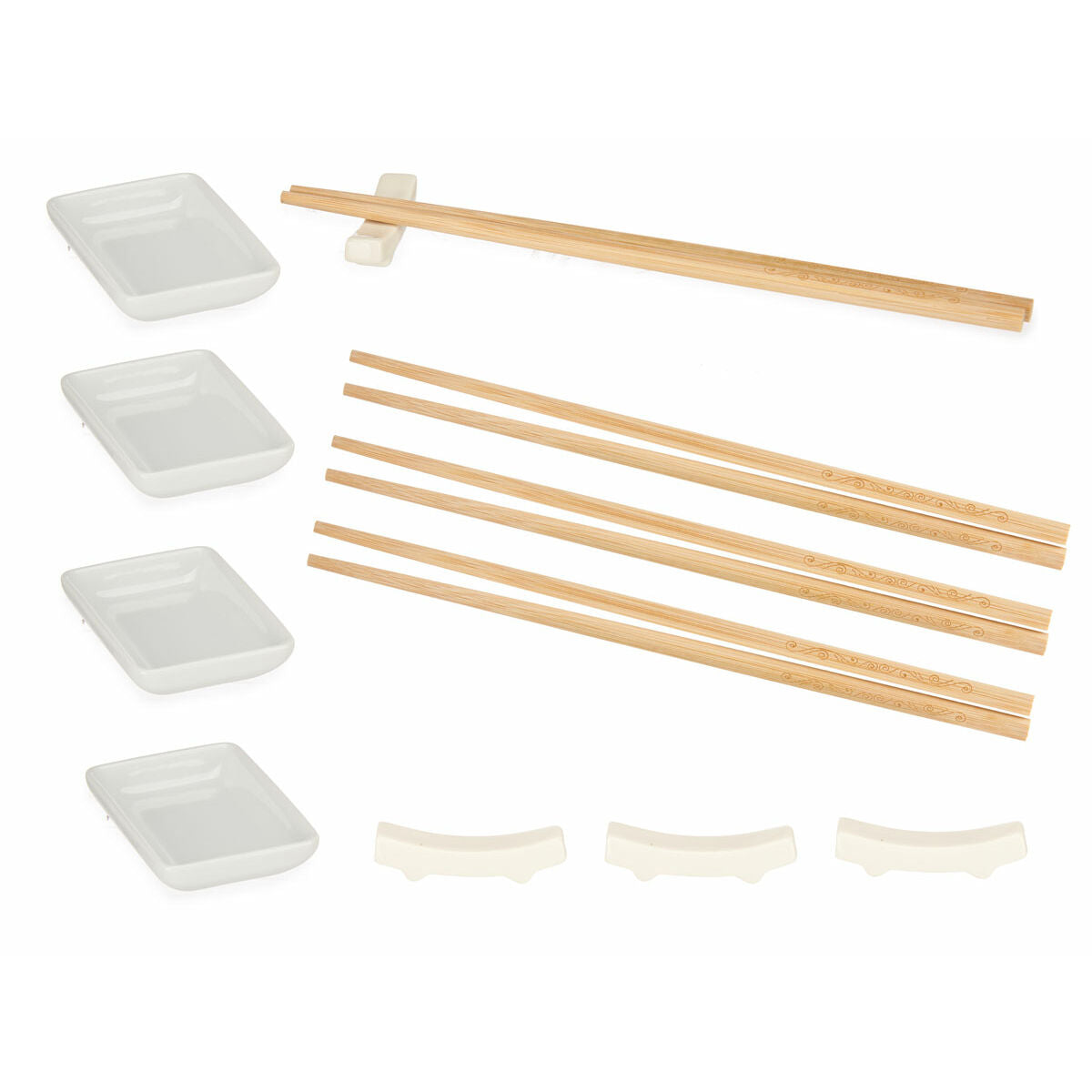 Set de sushi Kinvara Blanc Bambou Porcelaine 27,5 x 2,5 x 20,5 cm 19,5 x 2,5 x 26,5 cm (12 Pièces) (6 Unités)