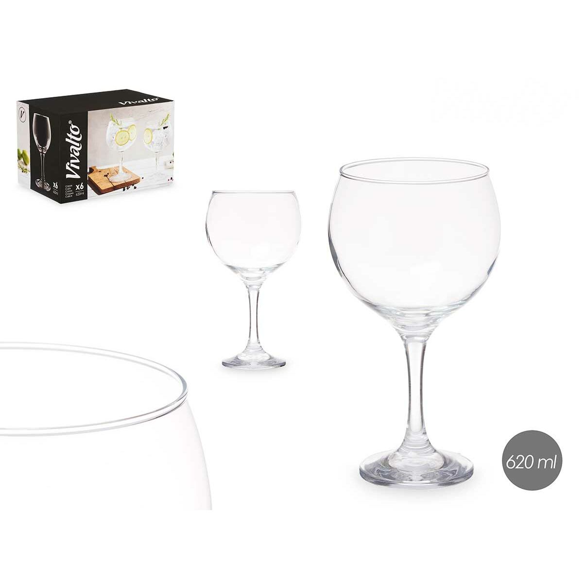 Verre Vivalto Transparent verre 600 ml (6 Unités)