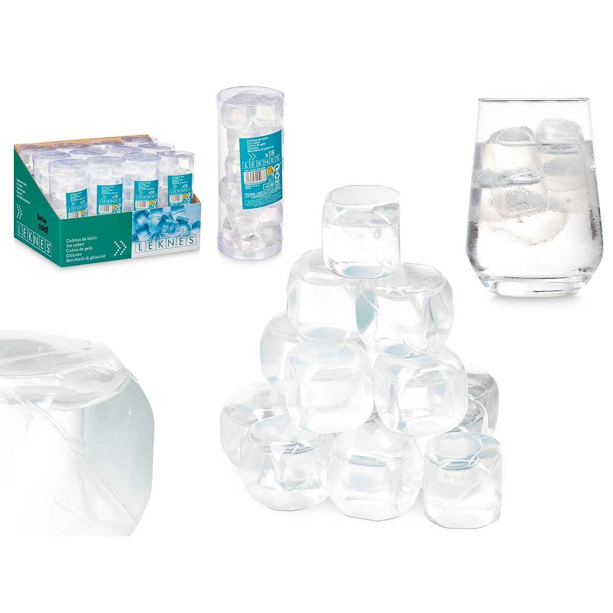 Cubes réfrigérants réutilisables Leknes Transparent Polyéthylène Eau distillée 6,5 x 16 x 6,5 cm 18 Pièces (12 Unités)