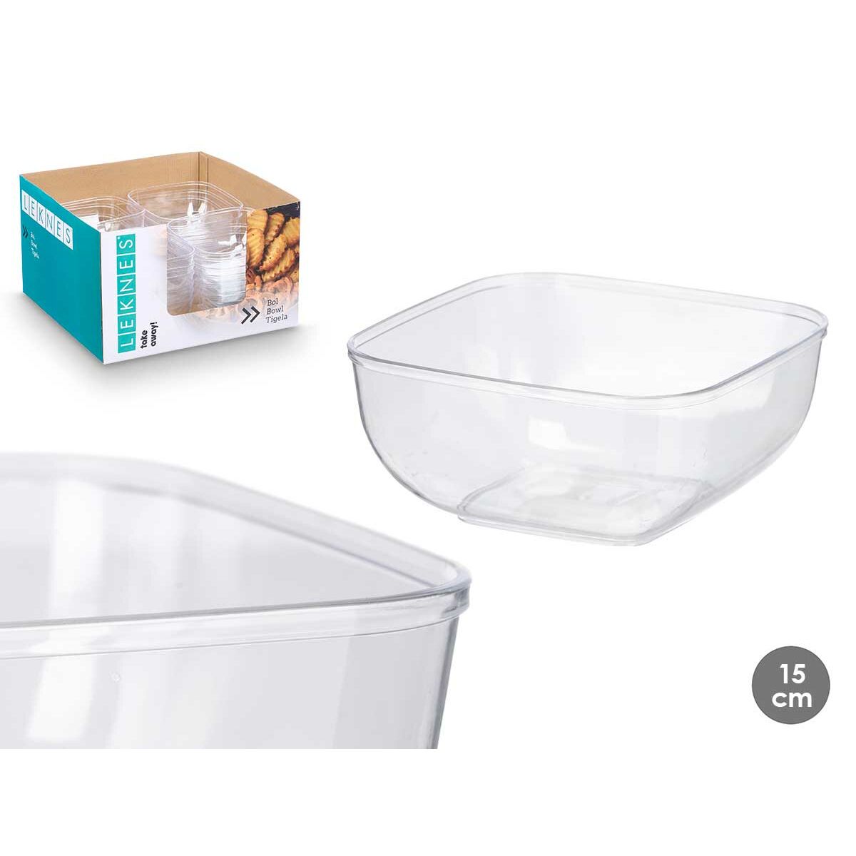 Set de Bols Leknes Transparent Plastique 800 ml 15,3 x 7 x 15,3 cm (24 Unités)