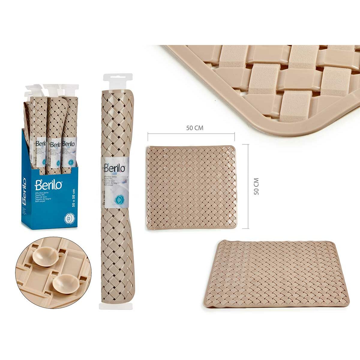 Tapis de bain Berilo Beige PVC 0,03 x 50 x 50 cm (6 Unités)