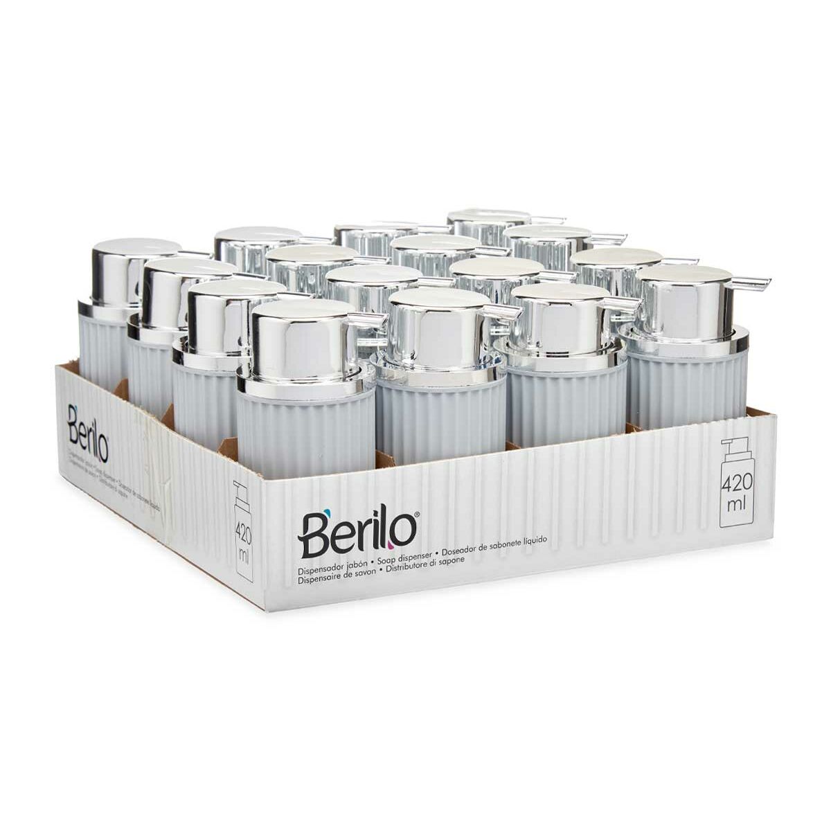 Distributeur de Savon Berilo Gris Plastique 450 ml 7 x 14,5 x 8,5 cm (16 Unités)