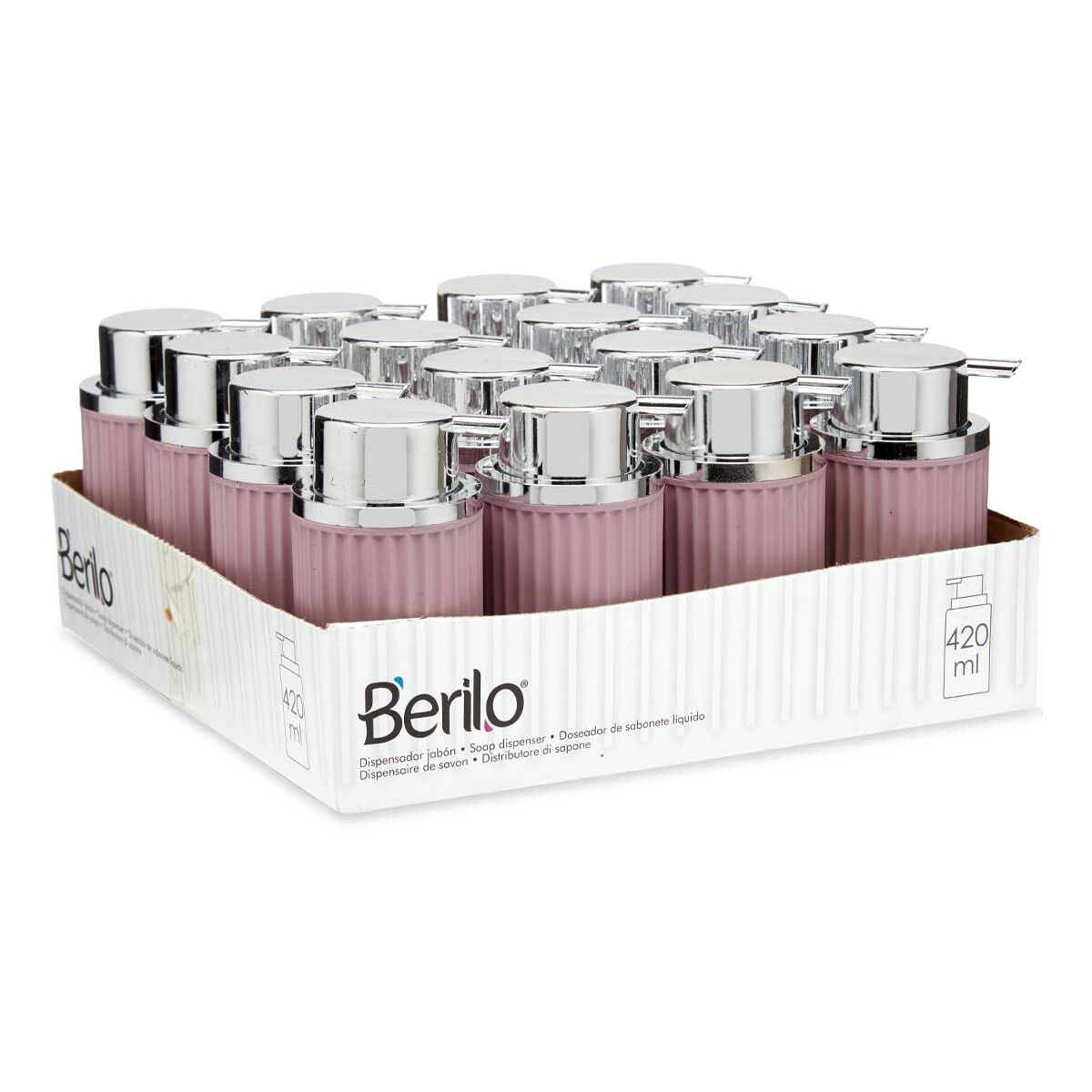 Distributeur de Savon Berilo Rose Plastique 420 ml 7 x 14,5 x 8,5 cm (16 Unités)