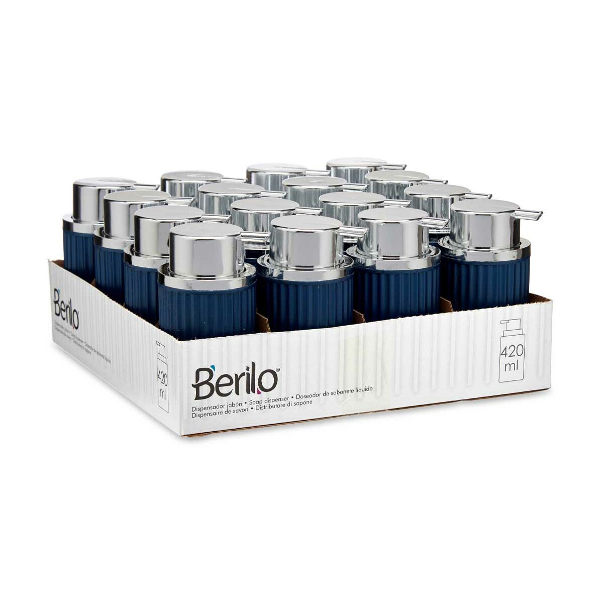 Distributeur de Savon Berilo Bleu Plastique 420 ml 7 x 14,5 x 8,5 cm (16 Unités)