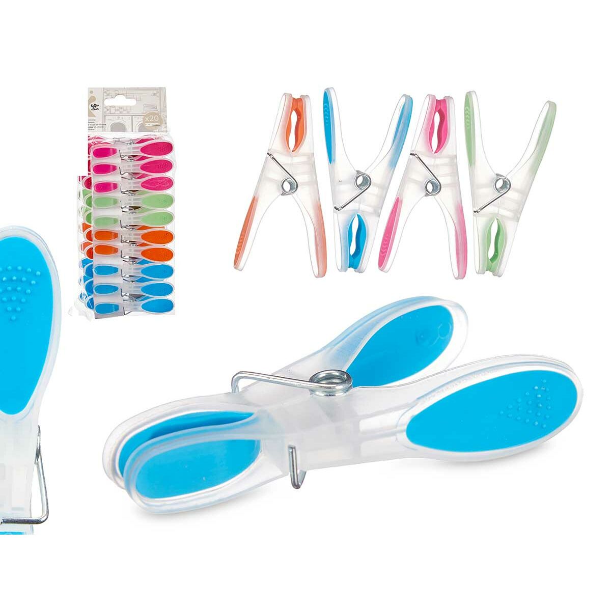 Pinces à linge Multicouleur Métal Silicone Plastique 8,3 x 3,5 cm (12 Unités)