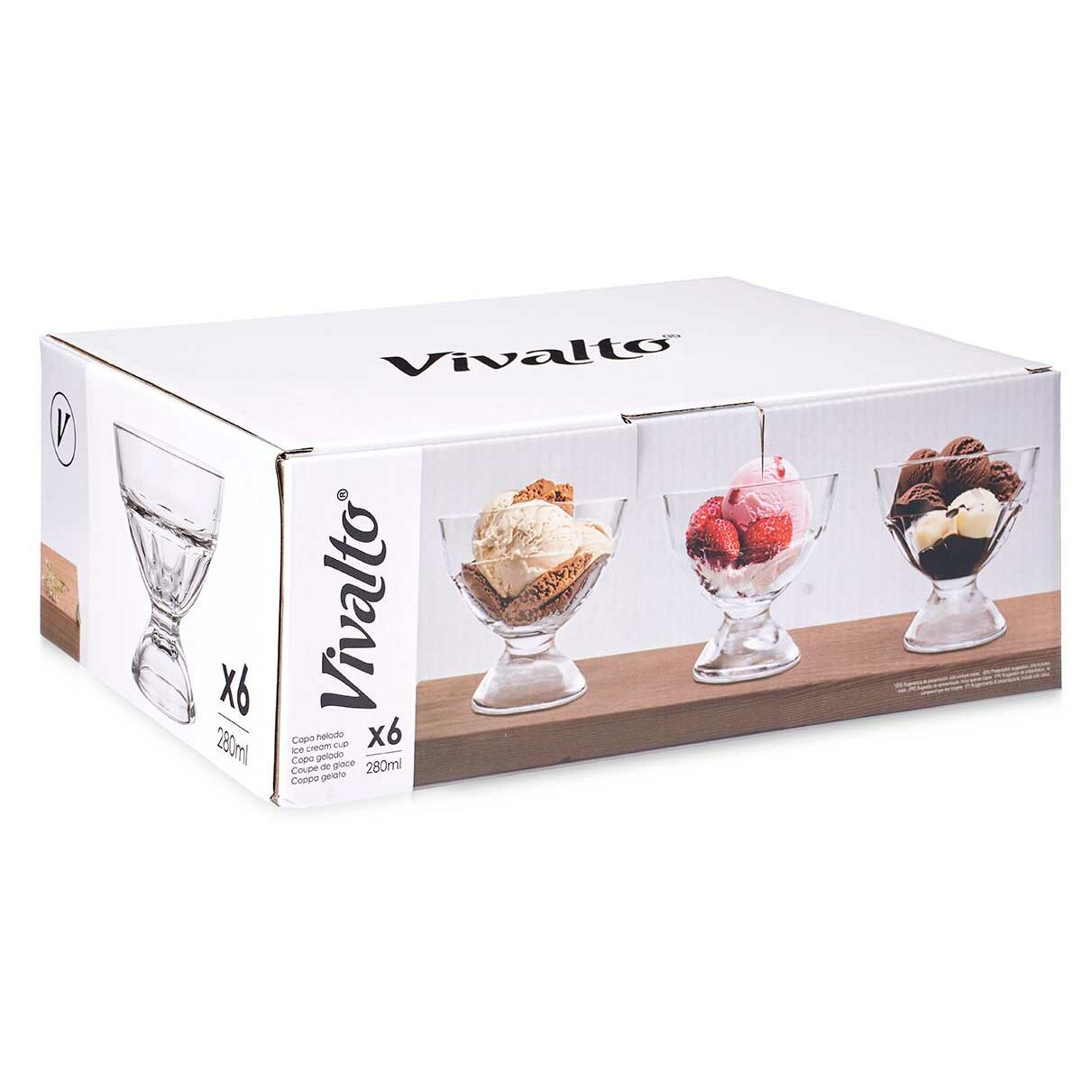 Coupe de glaces et de milkshakes Vivalto Transparent verre 280 ml (6 Unités)