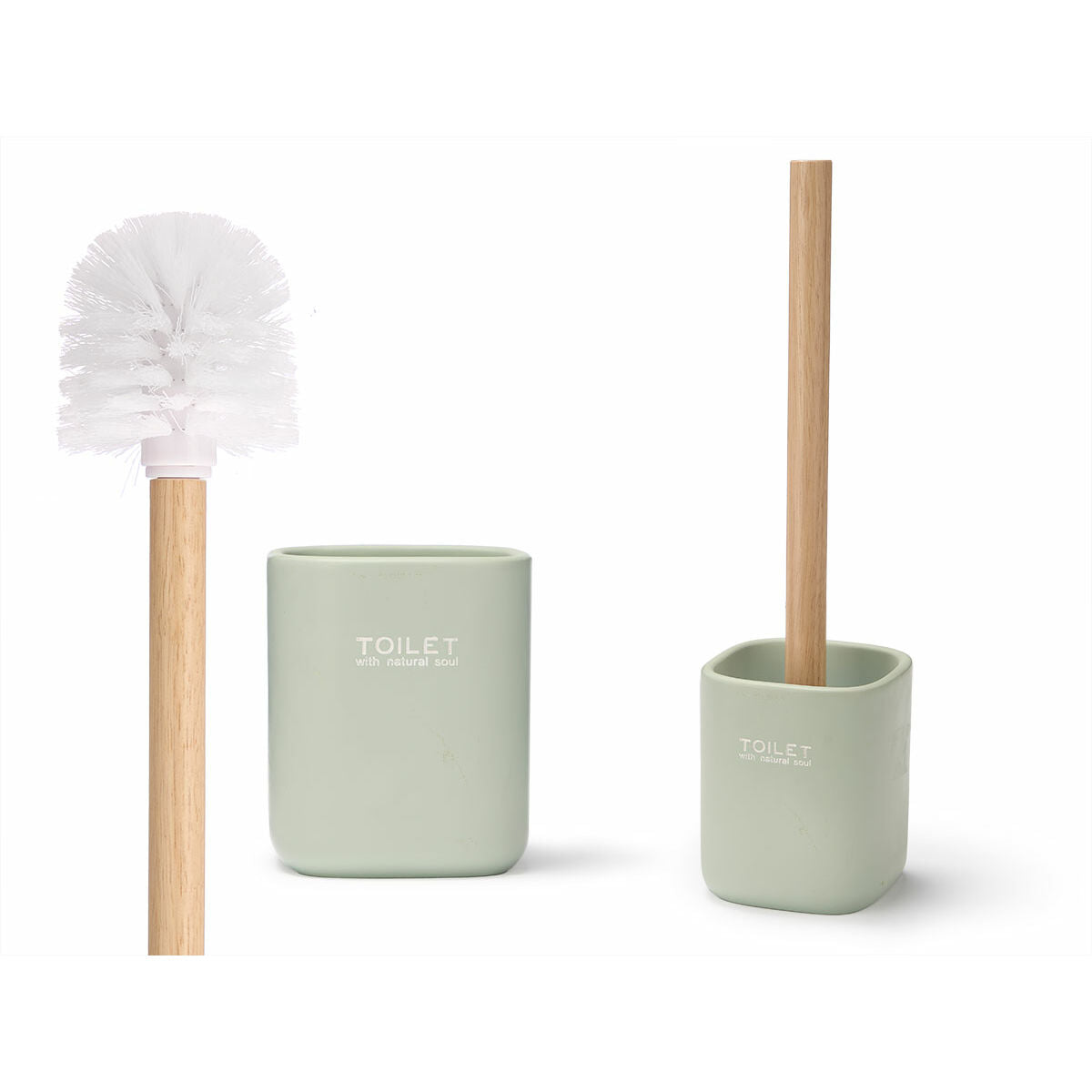 Brosse de salle de wc Berilo Blanc Vert Bois Polyrésine 9,6 x 37 x 9,5 cm (6 Unités)