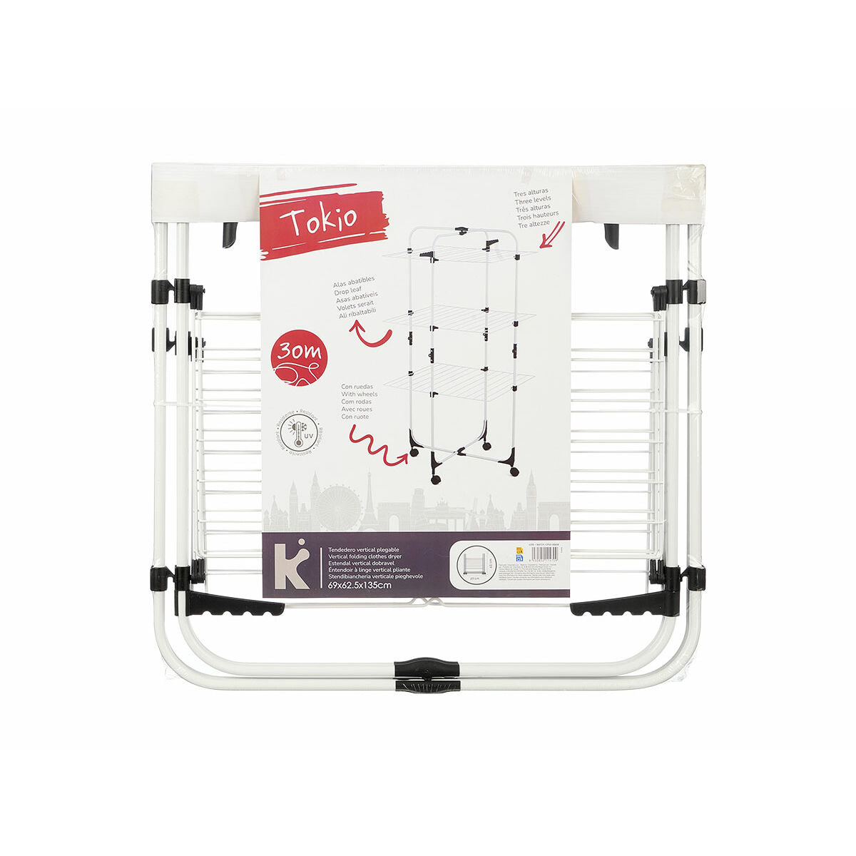 Étendoir Pliant Vertical à Roulettes Blanc Noir Métal 69 x 135 x 62,5 cm (4 Unités)