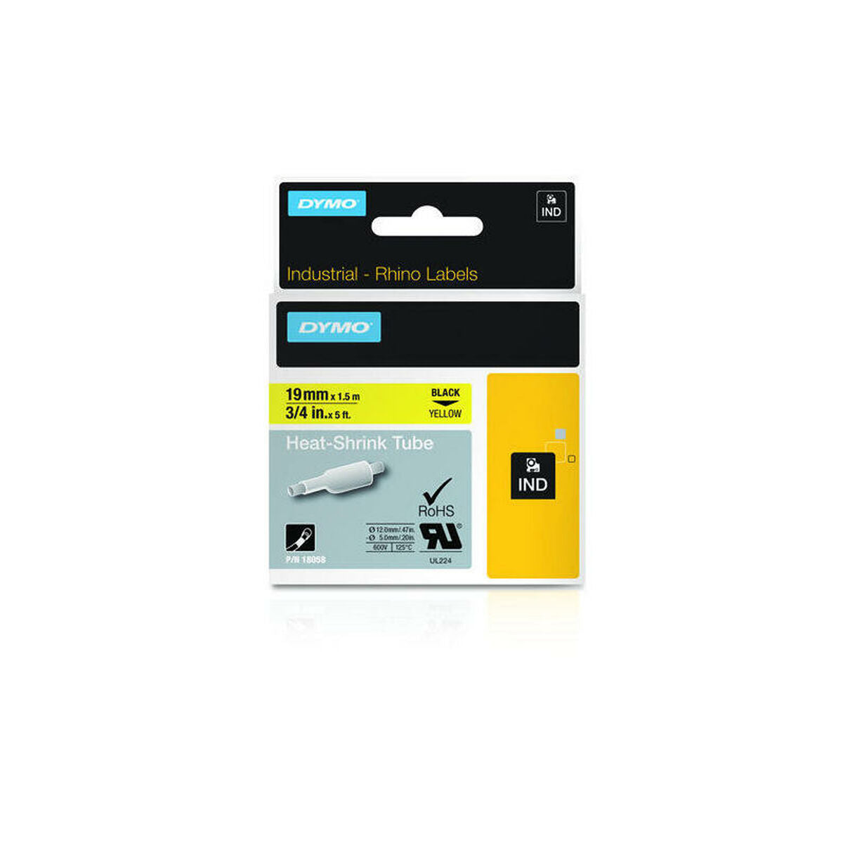 Ruban Laminé pour Etiqueteuses Dymo 19 mm x 1,5 m Noir Jaune (5 Unités)