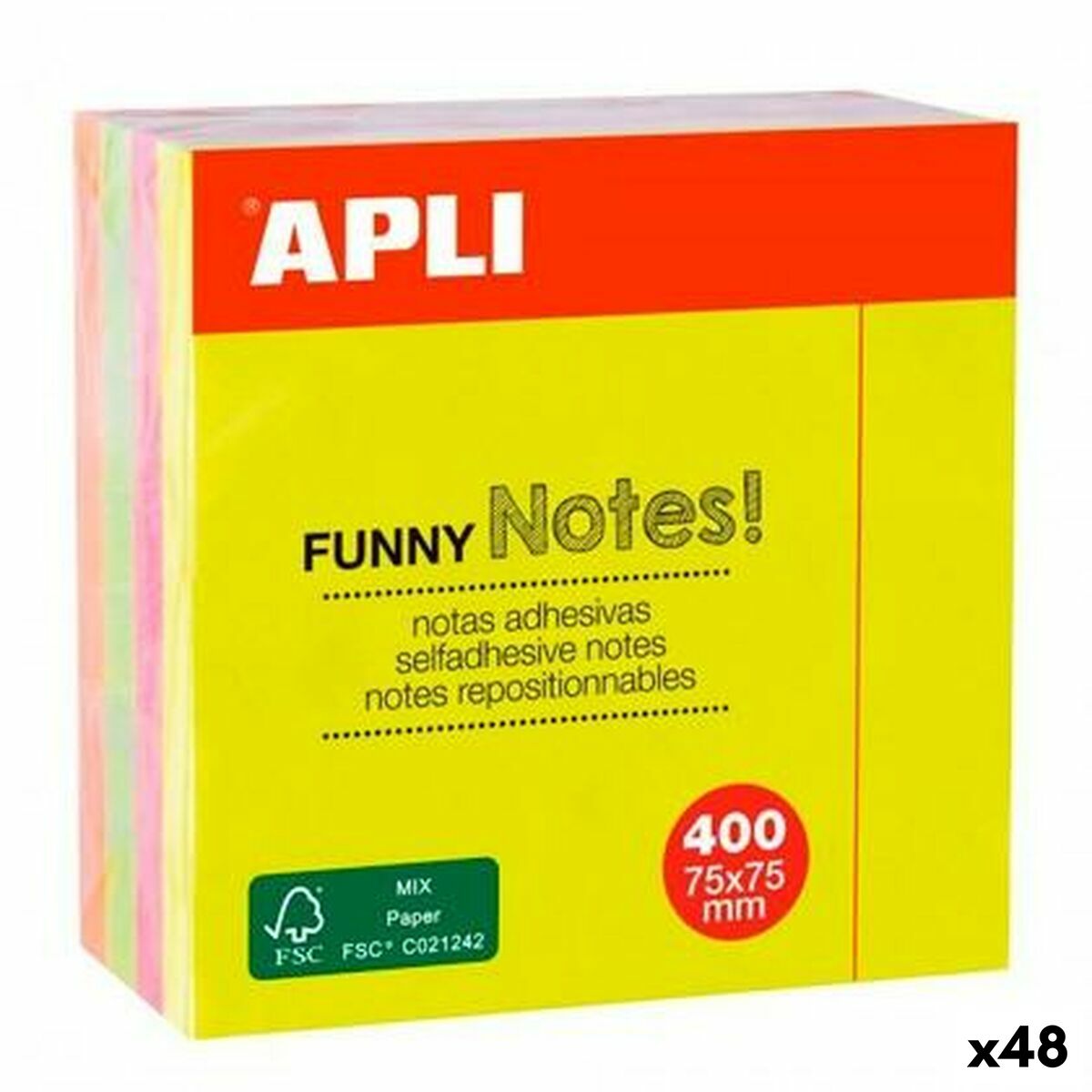Notes Adhésives Apli FUNNY Multicouleur 75 x 75 mm (48 Unités)