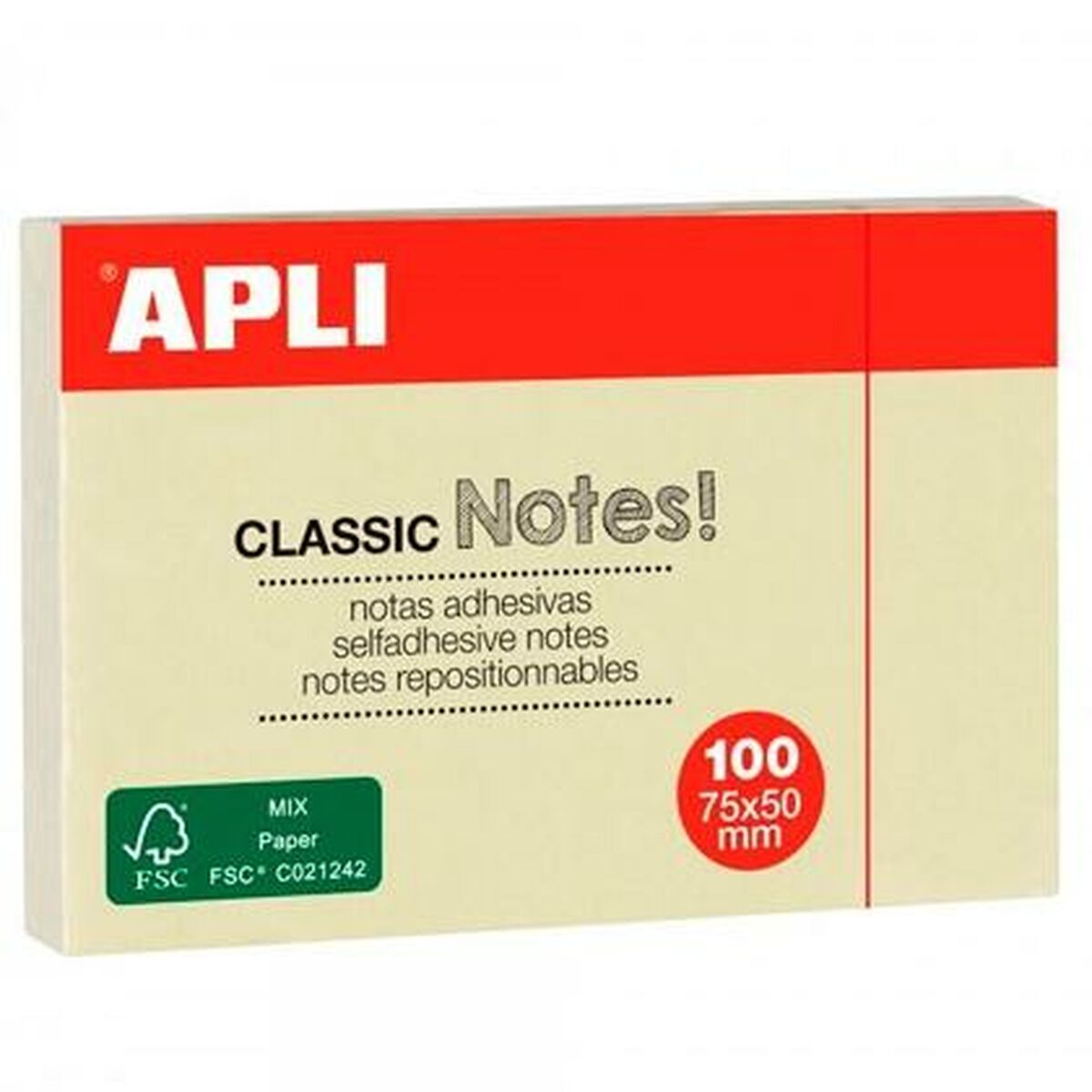 Notes Adhésives Apli CLASSIC Jaune 75 x 50 mm 12 Pièces (24 Unités)