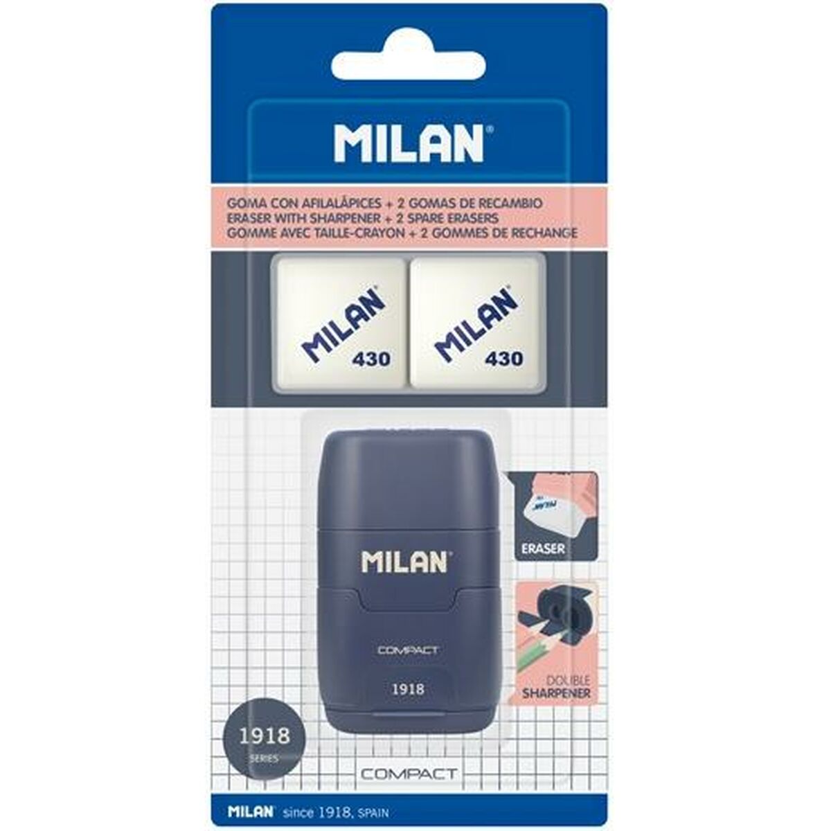 Porte-gomme Milan Bleu Taille-crayon (12 Unités)