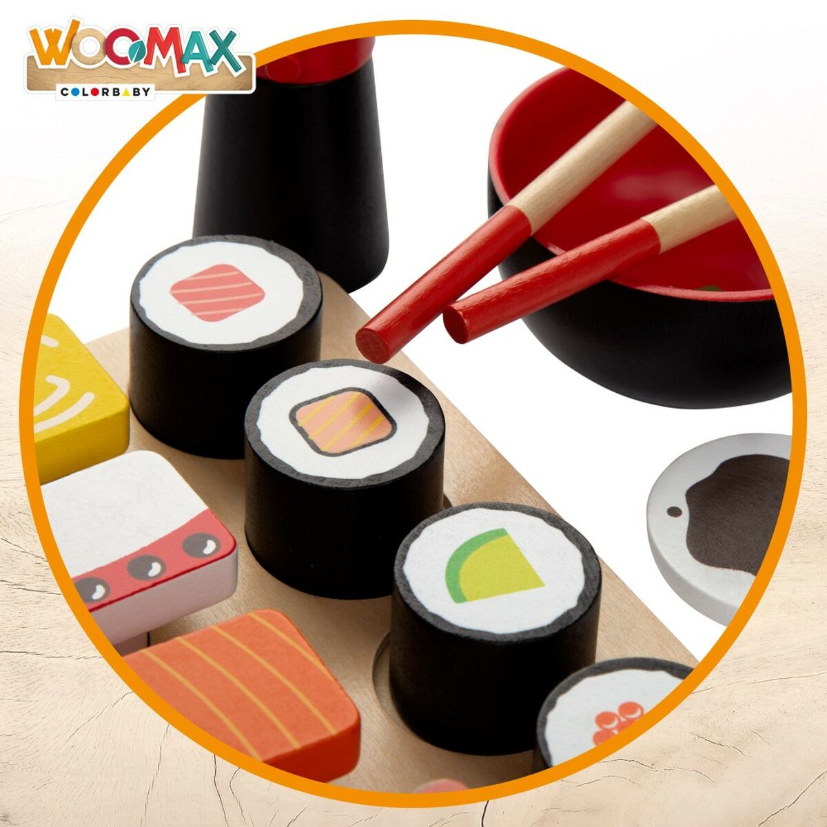 Jeu en bois Woomax Sushi 14 Pièces (6 Unités)