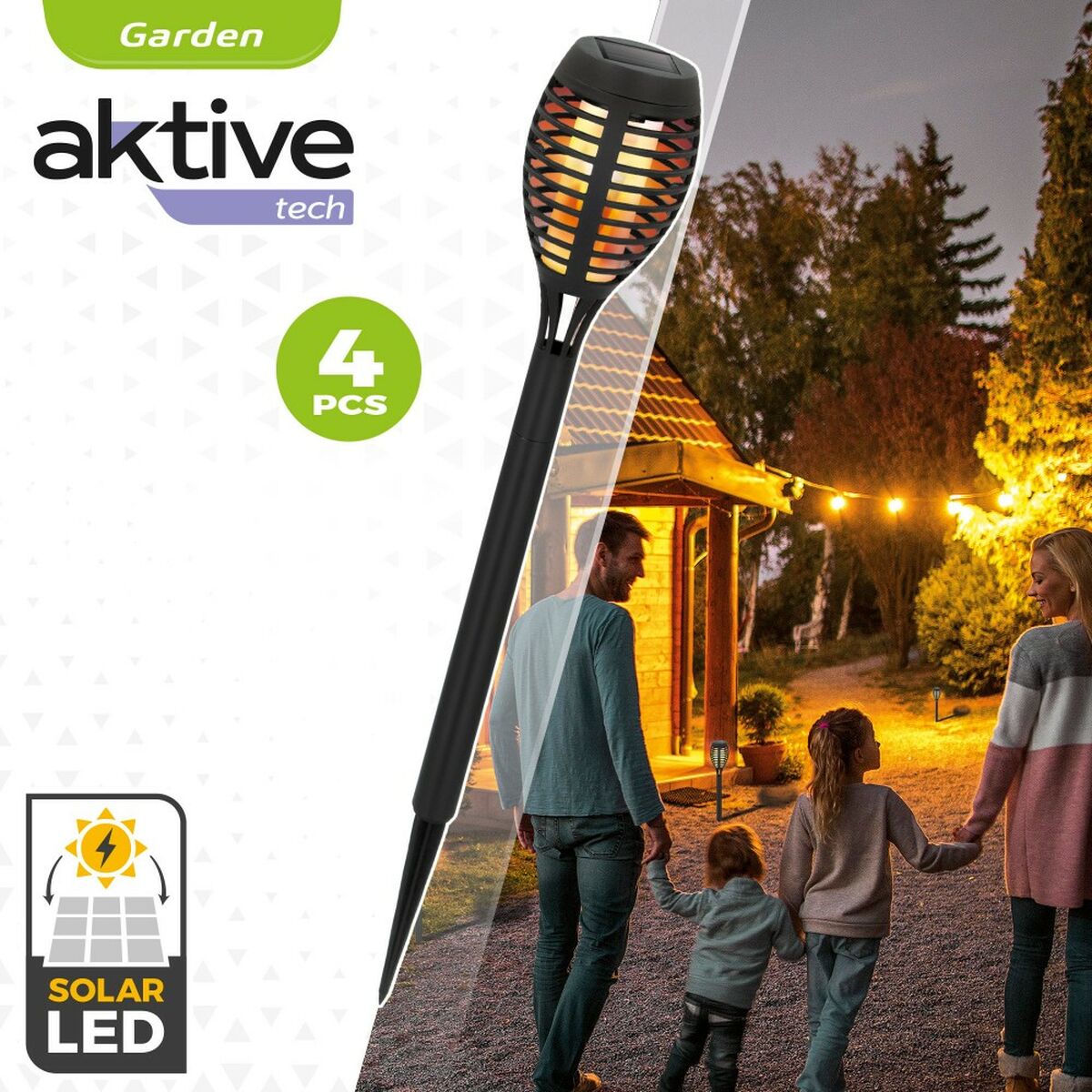Set de torches de jardin solaires Aktive Plastique 7,5 x 50 x 7,5 cm (4 Unités)