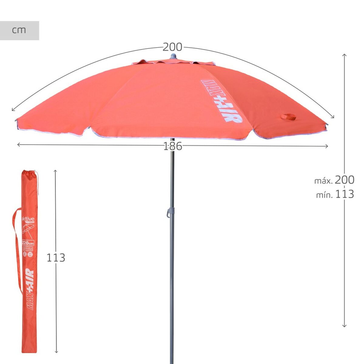 Parapluie Aktive Corail Ø 200 cm 200 x 200 x 200 cm 200 x 198 x 200 cm UV50 (6 Unités)