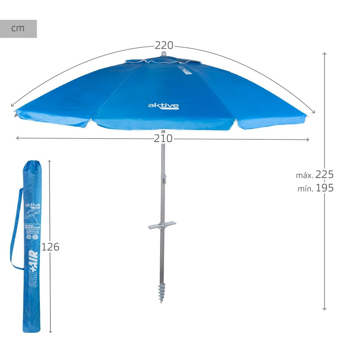Parapluie Aktive Bleu 220 x 225 x 220 cm (6 Unités)