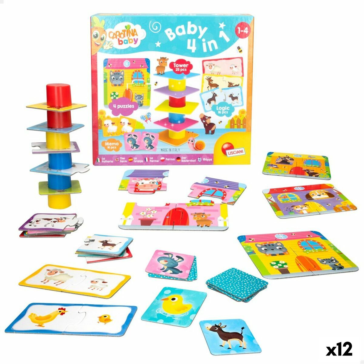 Puzzle Lisciani Giochi Carotina Baby 16 x 1 x 16,5 cm Ferme 4 en 1 (12 Unités)