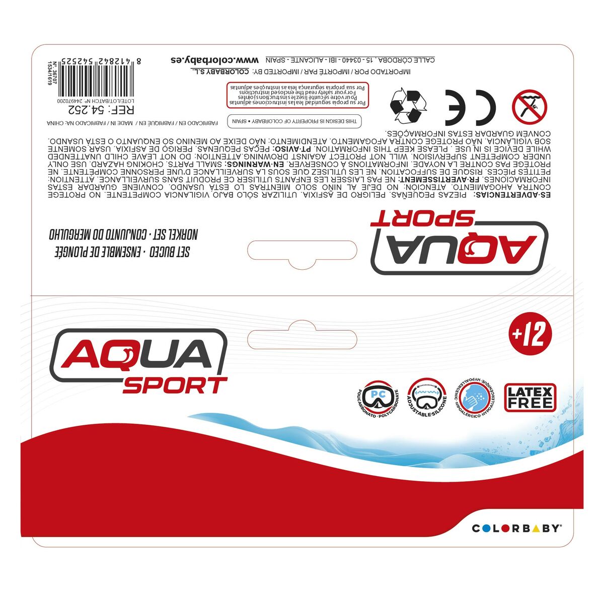 Masque de Plongée avec Tube AquaSport Bleu (6 Unités)