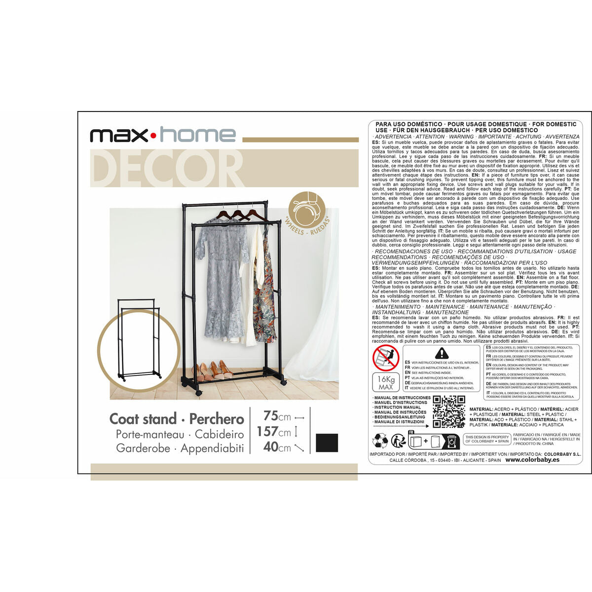 Porte-manteau Max Home Acier Plastique 75 x 157 x 40 cm (4 Unités)