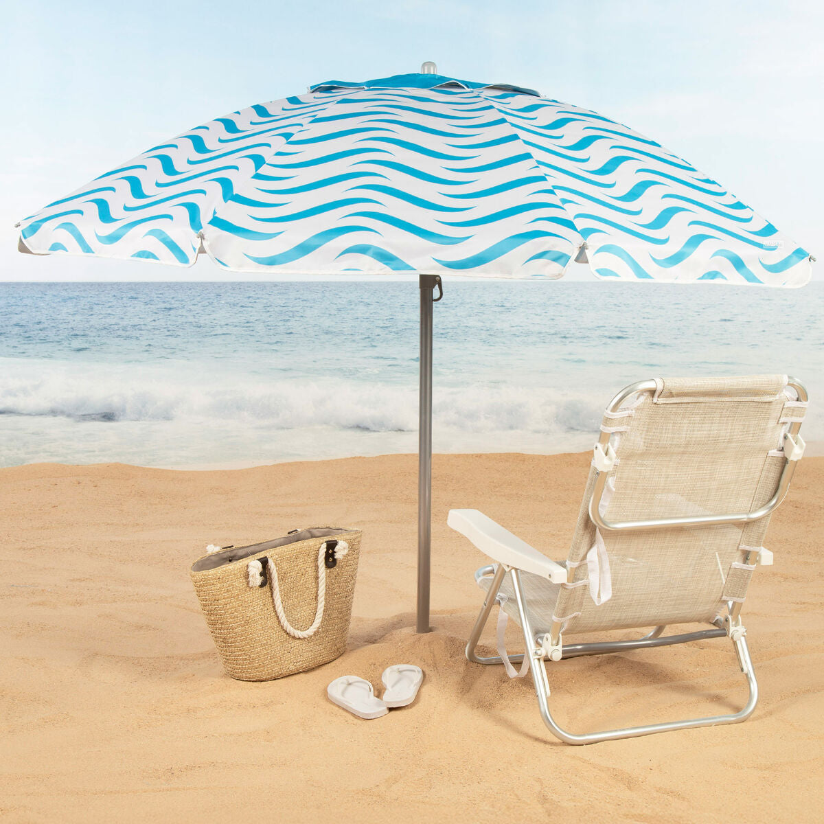Parasol de plage Aktive Bleu Ø 220 cm 220 x 200 x 220 cm (6 Unités)