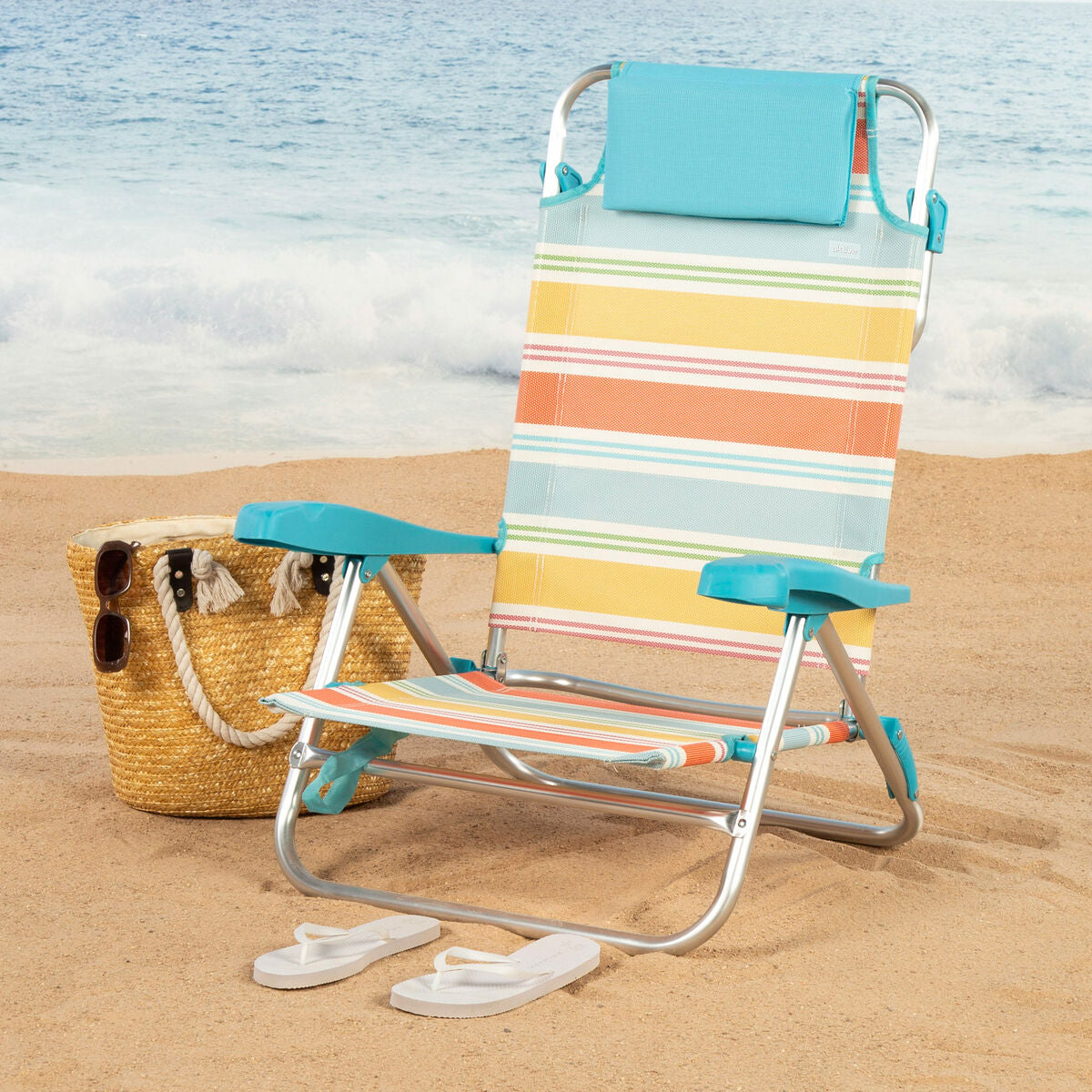 Chaise de Plage Aktive Multicouleur 48 x 90 x 60 cm (2 Unités)