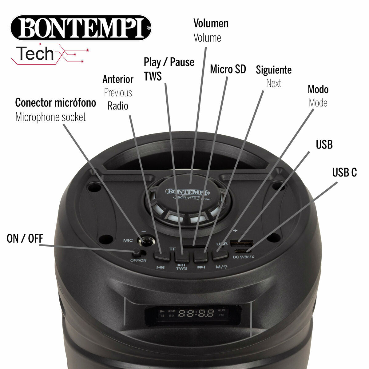 Enceinte avec Microphone Karaoké Bontempi Plastique 16 x 38 x 16 cm (2 Unités)