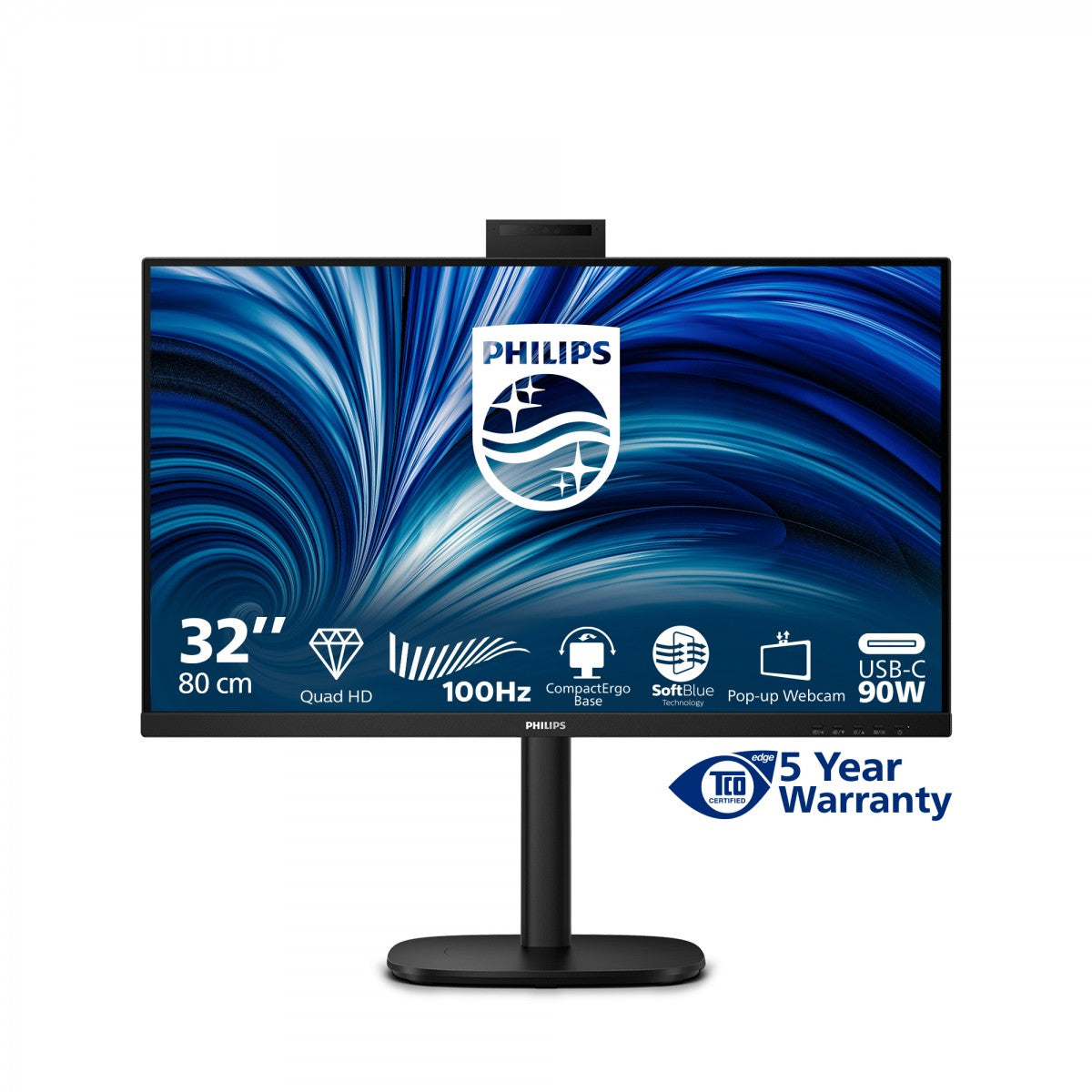 PHILIPS 32B2U3601H/00 31.5p QHD 16:9 IPS 100Hz HAS 180mm HDMI 2.0 DP 1.4 USB-C