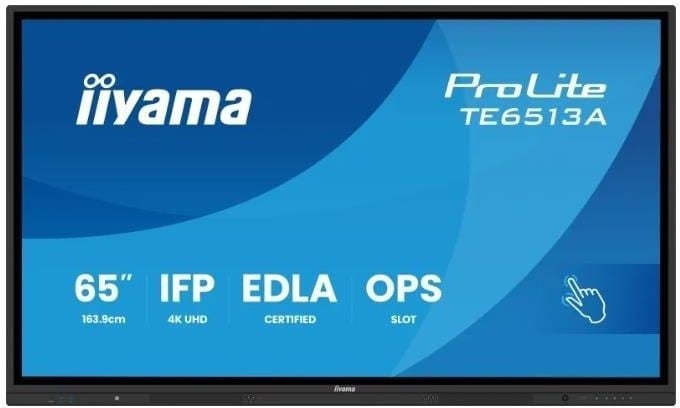 iiyama TE6513A-B1AG Panneau Plat Interactif IFP 65" IPS 4K IR 40 points 450cd Android 14 Google EDLA 2x20W WiFi VESA