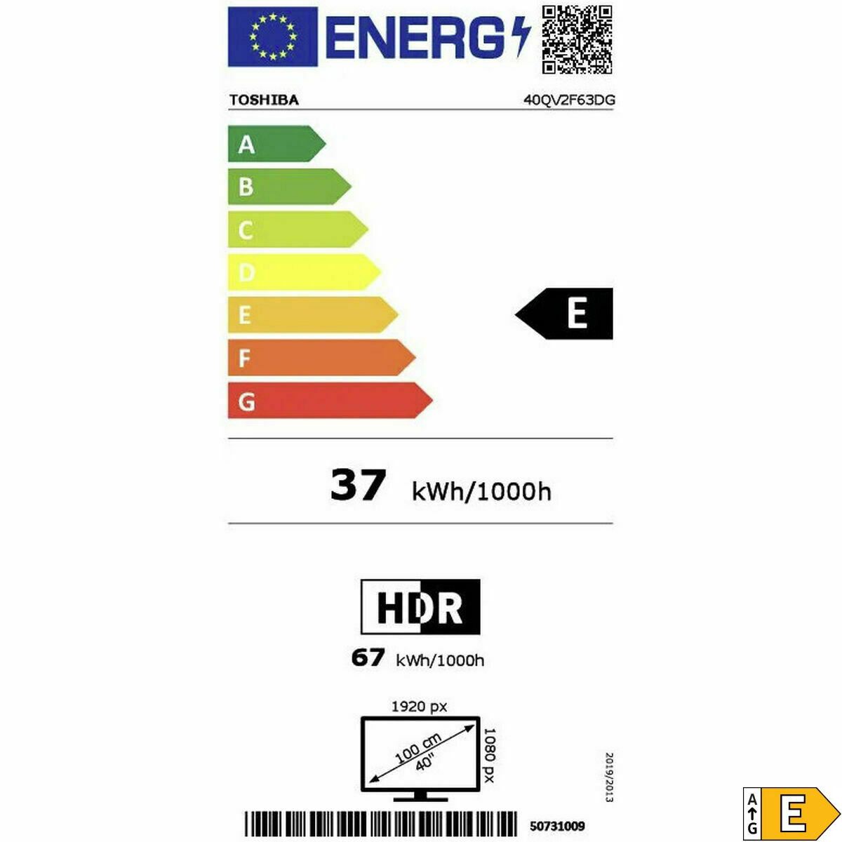 TV intelligente Toshiba 40QV2F63DG Full HD 40" LED HDR HDR10+ D-LED HDR10 DVB-T2 400 Hz PQI QLED