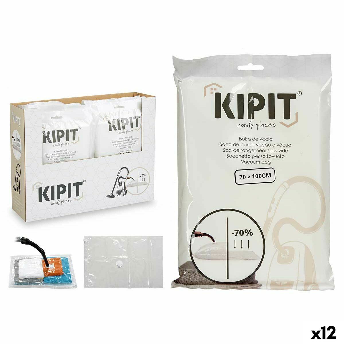 Sacs sous vide Kipit Transparent Plastique 20 x 30 x 3 cm 70 x 100 cm (12 Unités)