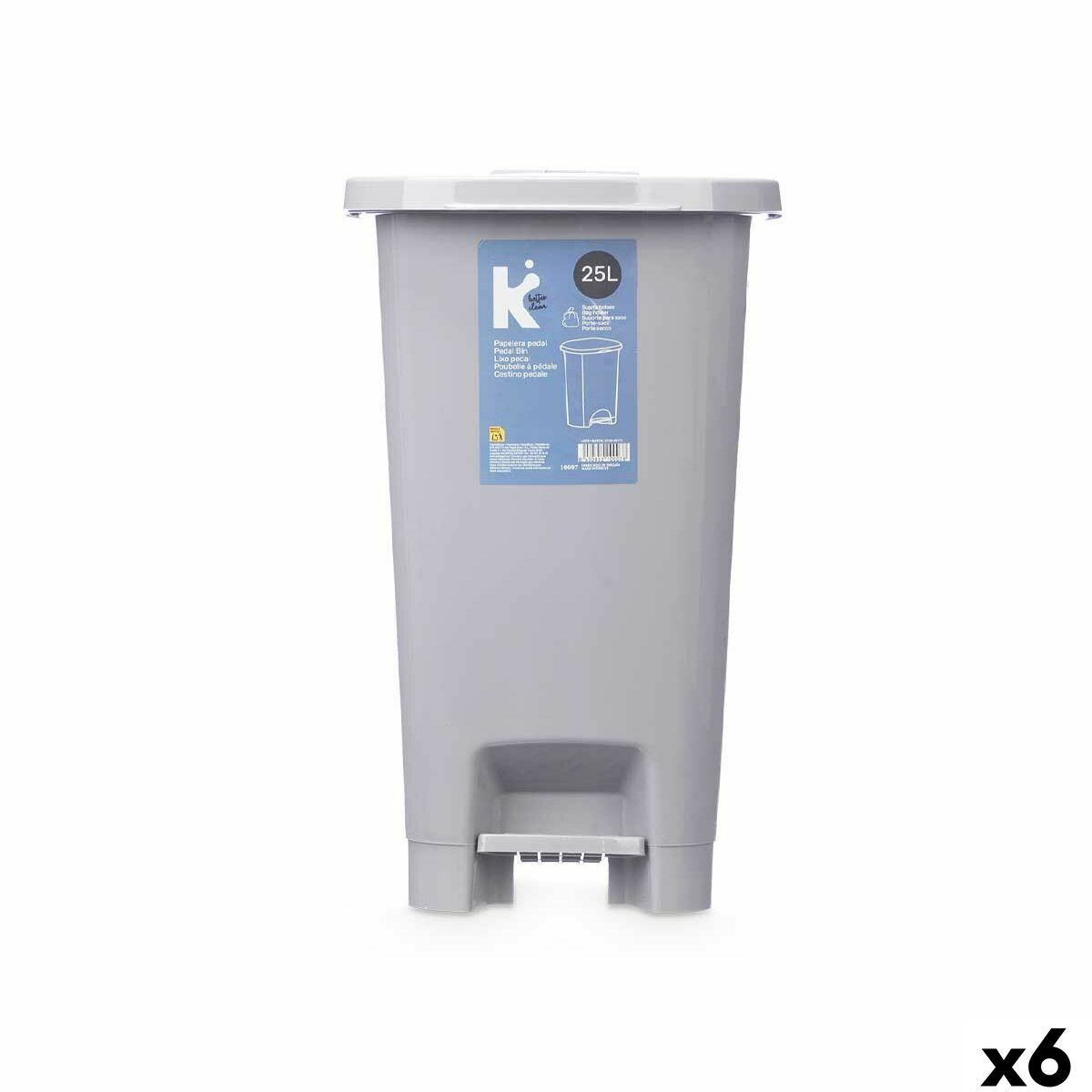 Poubelle à pédale Gris Plastique 25 L (6 Unités)