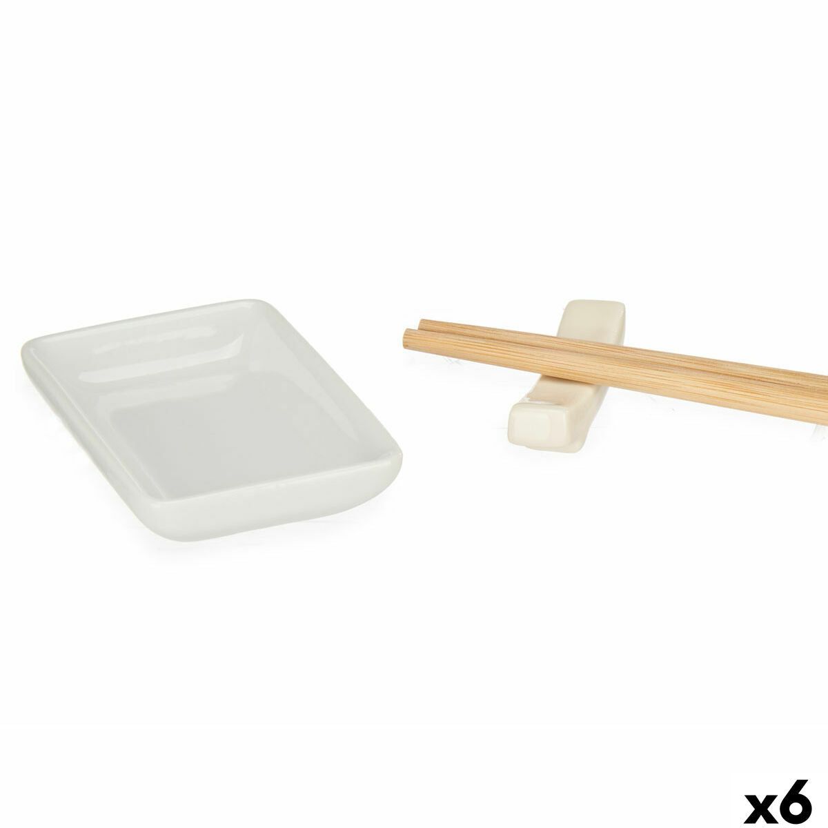 Set de sushi Kinvara Blanc Bambou Porcelaine 27,5 x 2,5 x 20,5 cm 19,5 x 2,5 x 26,5 cm (12 Pièces) (6 Unités)