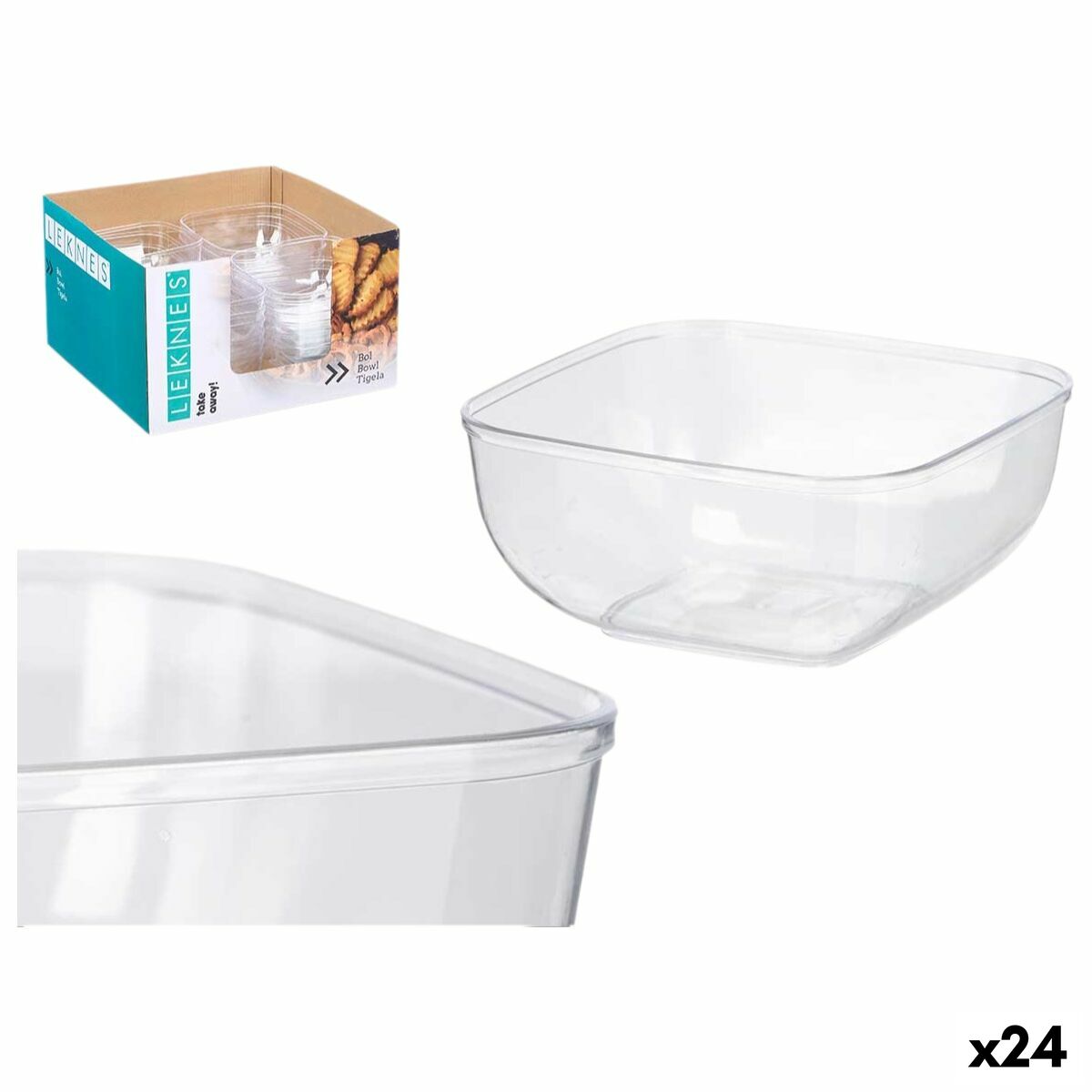 Set de Bols Leknes Transparent Plastique 800 ml 15,3 x 7 x 15,3 cm (24 Unités)