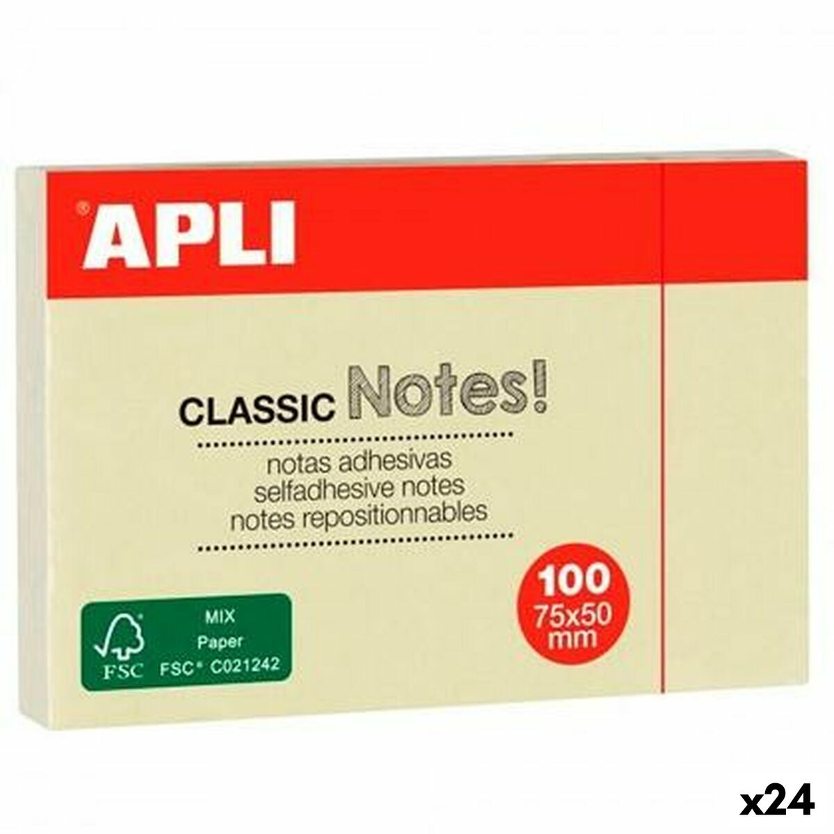 Notes Adhésives Apli CLASSIC Jaune 75 x 50 mm 12 Pièces (24 Unités)