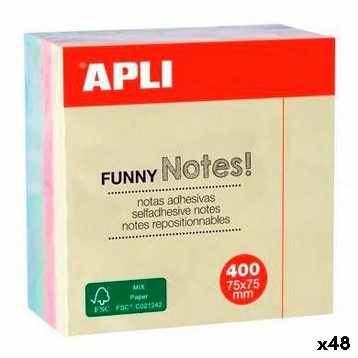 Notes Adhésives Apli Funny Multicouleur 75 x 75 mm (48 Unités)