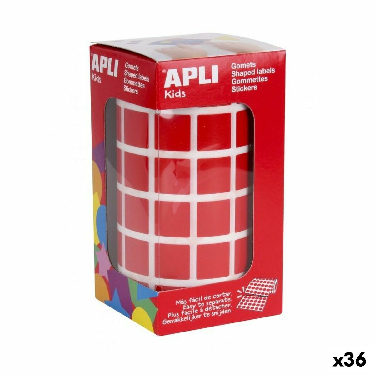 Autocollants Apli Gomets Rouge Carré 15 x 15 cm (36 Unités)