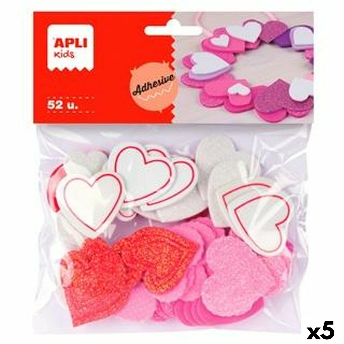 Feuille de Mousse Apli Multicouleur Feuille de Mousse Coeurs (52 Pièces) (5 Unités)