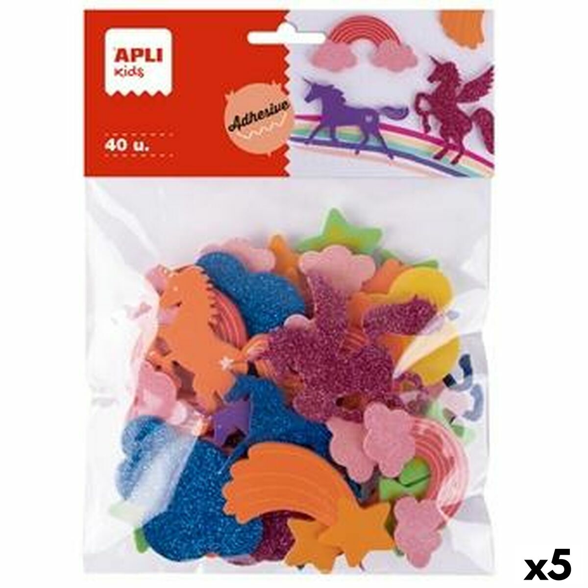Feuille de Mousse Apli Multicouleur Feuille de Mousse unicornios (40 Pièces) (5 Unités)