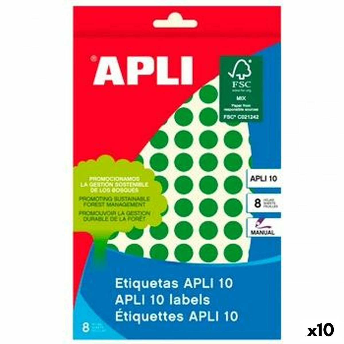 Étiquettes adhésives Apli Vert Cercle Rond 8 feuilles (10 Unités)
