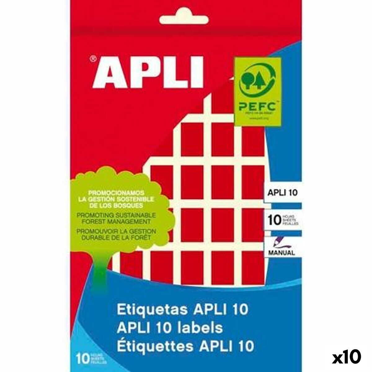 Étiquettes adhésives Apli Rouge Papier 8 feuilles 12 x 18 mm (10 Unités)