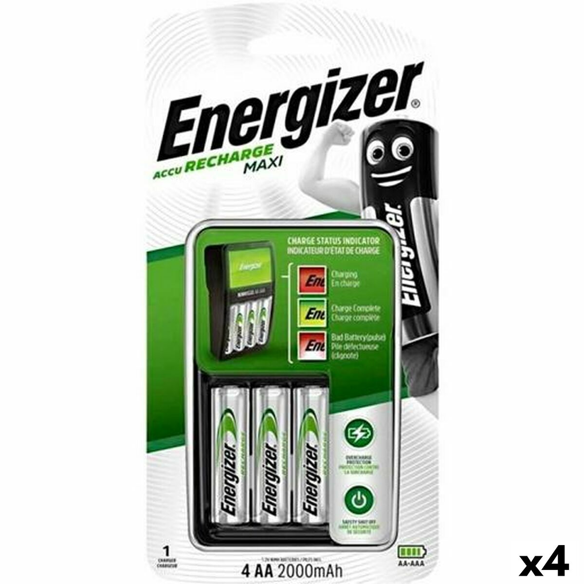 Chargeur + Piles Rechargeables Energizer (4 Unités)