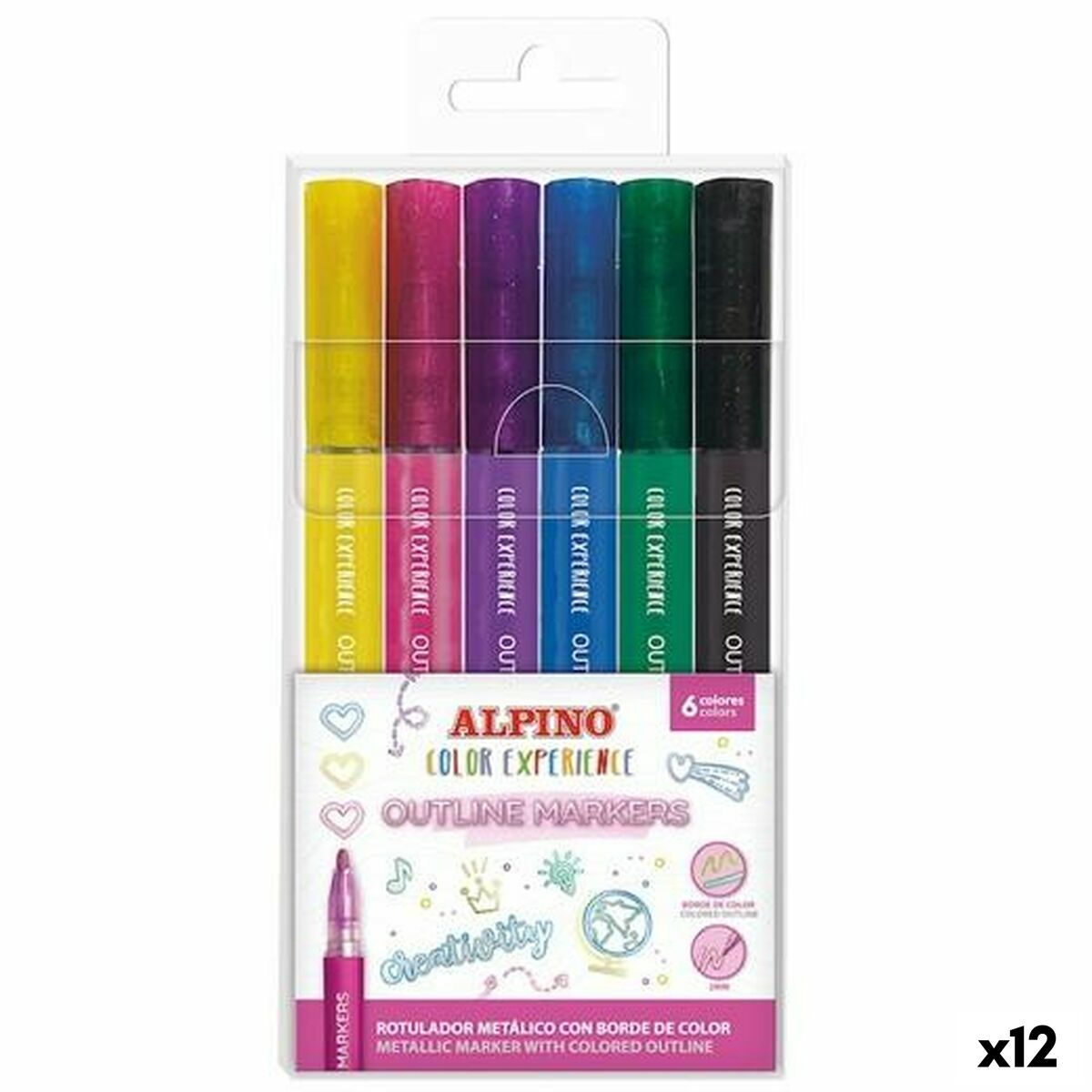 Ensemble de Marqueurs Alpino OUTLINE COLOR EXPERIENCE Multicouleur (12 Unités)