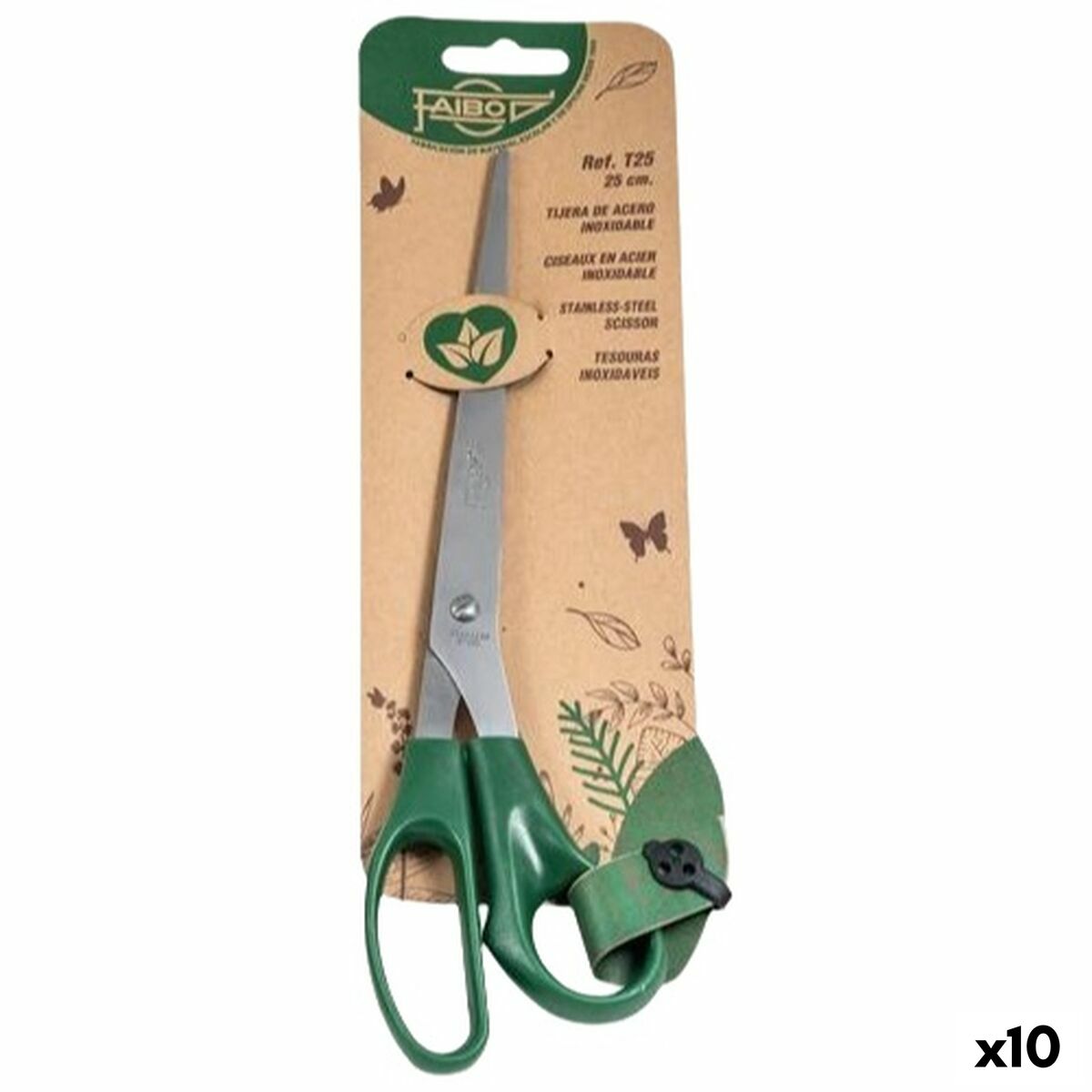 Ciseaux Faibo Vert Acier inoxydable Plastique 25 cm (10 Unités)