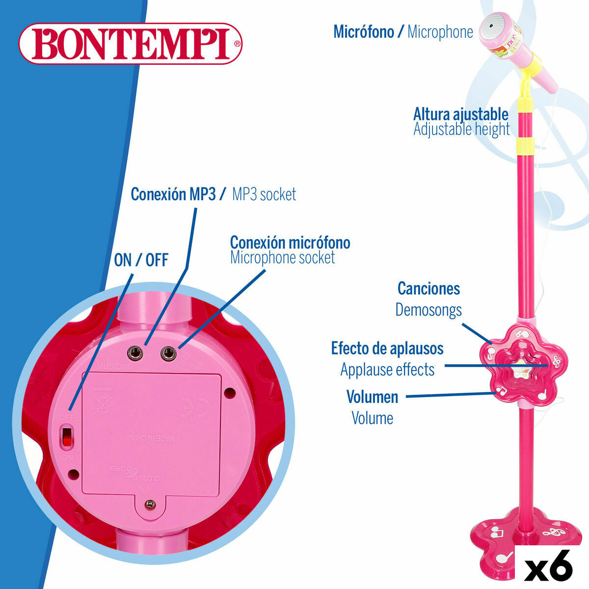 Microphone jouet Bontempi 20 x 105 x 20 cm (6 Unités)
